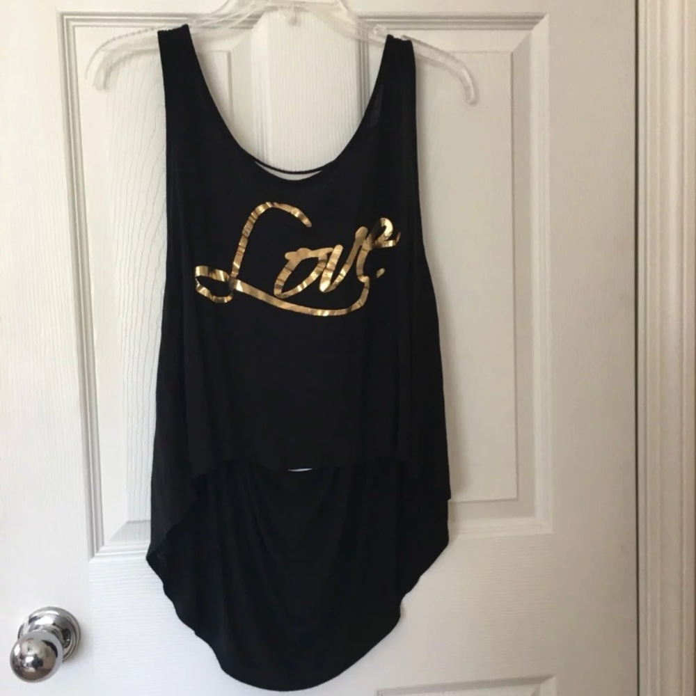 Beautiful gold printed love black low tank top